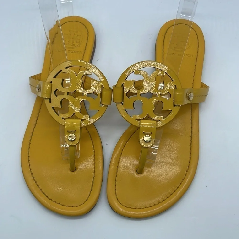 Tory Burch Yellow Leather T strap miller thong sandals 7